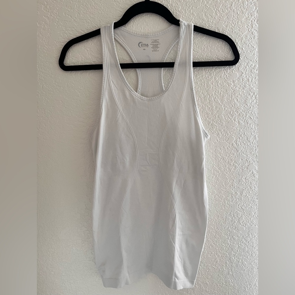 White Zyia, razor back workout tank!